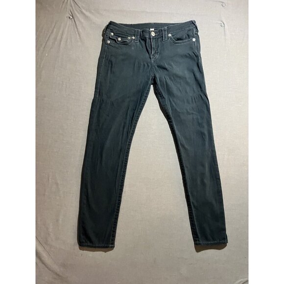 True Religion Leggings Jeans Womens‎ 31x29 Blue Flap Pockets Zip Ladies. - Picture 1 of 12